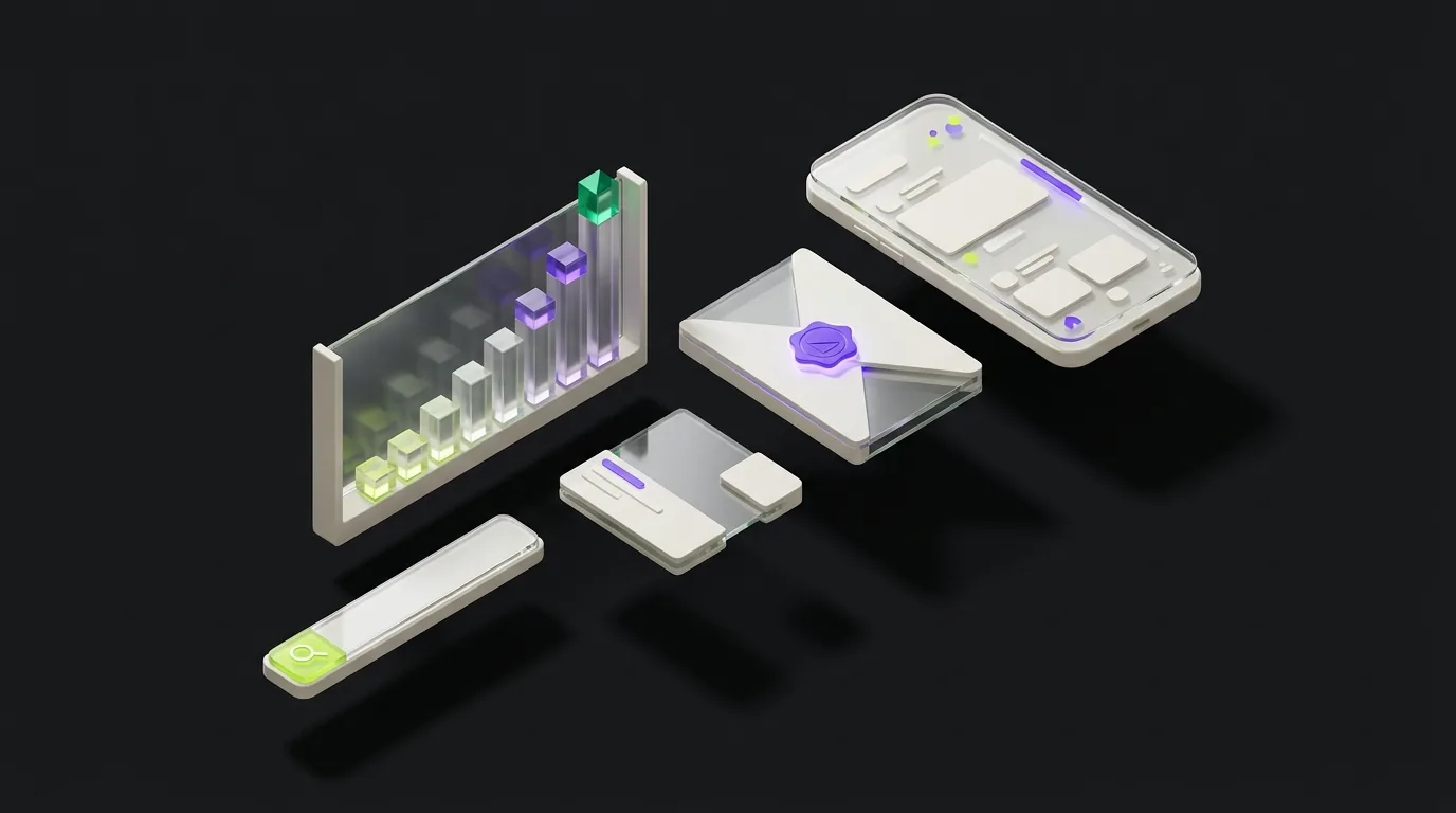 Isometric illustration of digital marketing channels