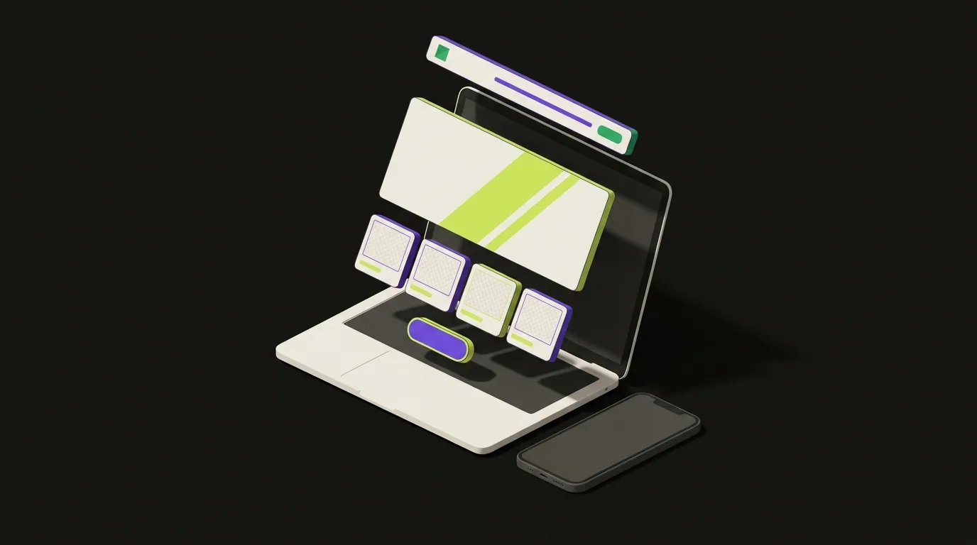 Isometric illustration of a website layout on laptop and phone